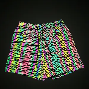 Short de jogging réfléchissant et à motifs de zèbre pour homme, vêtement masculin avec lumière colorée arc-en-ciel, tenue de soirée, jogging, irisé, short court