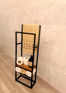 202508 porte-serviettes <span class=keywords><strong>en</strong></span> métal avec étagère <span class=keywords><strong>en</strong></span> <span class=keywords><strong>bois</strong></span> porte-serviettes de salle de bain - Product Image 2