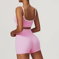 Nieuwe Mode Zachte Nylon Contrast Binding Sportbeha Set Custom Logo Workout Hoge Taille Trainingsbroek Gymsets Voor Dames