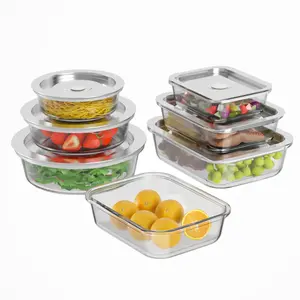 Glass Meal Prep Lunch Containers Dishwasher Microwave Freezer Oven Safe Glass Storage Containers with Steel Cover Airtight Lids