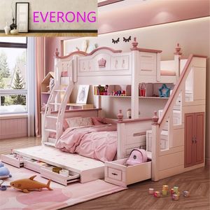Cama Infantil Rosa con Diseño <span class=keywords><strong>de</strong></span> Corona <span class=keywords><strong>para</strong></span> Niñas, Cama Litera Multifuncional con Tobogán - Product Image 4