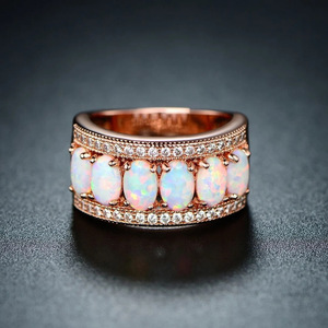 Elegant <b>Opal</b> <b>Ring</b> For Women Oval Natural Stone Prong Setting Wedding Band <b>Silver</b> Tone Fashion Jewelry - Product Image 3