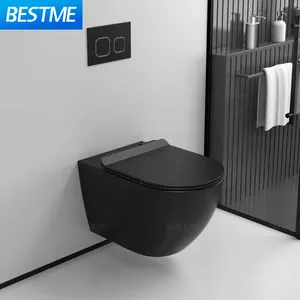 Suspensão de porta de banheiro, suspensão de parede conjuntos de cores p-armadilha para trás à parede banheiro de cerâmica preto pendurado na parede