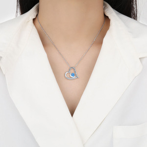 Collana con Ciondolo a Cuore Curvo Placcato Oro, Inciso 'Ti Amo fino alla <span class=keywords><strong>Luna</strong></span> e Ritorno' con Zirconi Colorati Creati in Laboratorio per Donne - Product Image 4