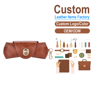 Factory Supply Retro Style PU Leather Sunglasses Case, <b>Bag</b> <b>Charm</b> Eyeglasses Storage Pouch with Twist Lock - Product Image 2