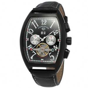 FORSINING 9409 classic Brown mens meccanismo orologio futuristico cinturino in vera pelle impermeabile Tourbillion week display rohs watch - Product Image 5