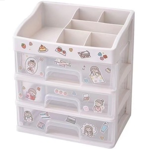 Transparent Desktop <b>Drawer</b> <b>Storage</b> Box <b>With</b> Cover For Office Organizing Student Desk Accessories Large Capacity Rectangle Shape - Product Image 5