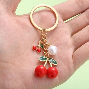 Producto de Comercio Exterior Más Vendido, Llavero de Resina de Color Sólido con Efecto Goteo de Aceite, Llavero de Metal con Perla de Cereza Roja, Accesorio para Llavero - Product Image 3