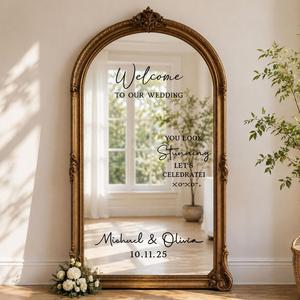 Calcomanía de Vinilo Personalizada para Boda con Nombres y Fecha, Letrero Decorativo de Bienvenida para el Espejo de la Recepción Nupcial - Product Image 1