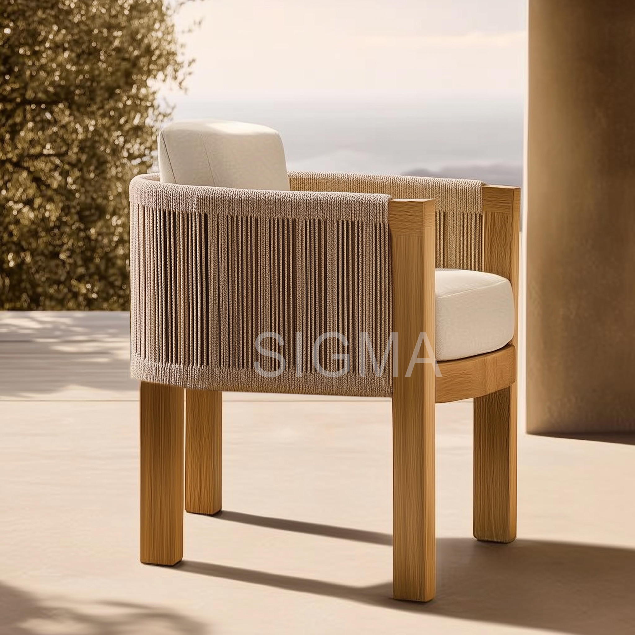 2025 Modern Luxury Teak Rope Solid Outdoor Dining Furniture Weather-Resistant Wooden Sofa Set for Hotels Courtyards Apartments