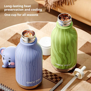 Nuova Bottiglia d'Acqua Portatile per Bambini, 480 ml, in Acciaio Inox a Doppia Parete, Isolamento Termico <span class=keywords><strong>8</strong></span> Ore, con Cannuccia Ribaltabile - Product Image 2