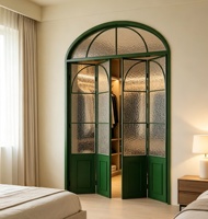 Pintu Geser Anti-jepit untuk Ruang Tamu Balkon Gaya Prancis Retro Pastoral, Bahan Aluminium Alloy Hijau, Inspeksi Pabrik di Tempat