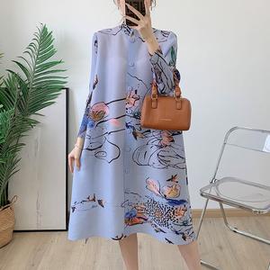 Miyake 2025 usine Outie décontracté plissé robe mi-longue pour les femmes en vrac nouveau Style froncé décoration florale plaine teint tissé robe - Product Image 2