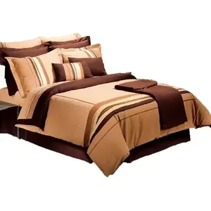 Juego de Ropa de Cama de Algodón de 12 Piezas con Diseño de Rayas Clásicas para el Hogar, Color Chocolate - Product Image 1