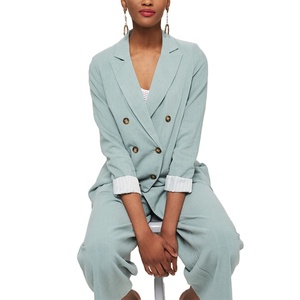 OEM Donne Doppio Petto <span class=keywords><strong>Blazer</strong></span> <span class=keywords><strong>con</strong></span> Pantaloni Abito di Lino - Product Image 2