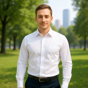 Camicia da Uomo Cavechi Antirughe in Popeline di Cotone, Collo Alto, Manica Lunga, Tinta Unita, Estiva, Casual ed Elegante - Product Image 2