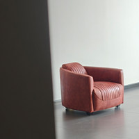 Fauteuil de salon en cuir véritable vieilli à l'huile et au cirage, style rétro américain, rembourrage en éponge, design antique, petit appartement, balcon, maison