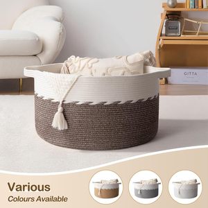 Cesti Portaoggetti Moderni ed Ecologici in Corda di Cotone Intrecciata con Manici, Decorazione per Soggiorno, per Biancheria, Giocattoli, Cuscini, Coperte e Vestiti - Product Image 6