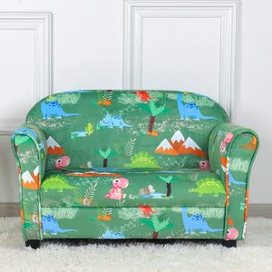 Pwtj เก้าอี้โซฟากำมะหยี่ลายไดโนเสาร์สีเขียว2-Seater เก้าอี้เด็กเล่นโซฟาสำหรับใช้ในบ้านหุ้มลวดลายไดโนเสาร์กำมะหยี่ - Product Image 3