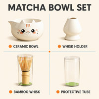 Ensemble de bols à matcha de style japonais portables, kit à thé en céramique avec chasen, motif d'animaux mignons, emballage cadeau