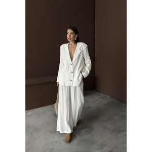 Conjunto de Traje Oversize de Lino para Mujer, Pantalones Anchos Transpirables Blancos, Blazer 100% Lino - Product Image 6
