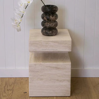 Table d'appoint moderne Wabi Sabi en travertin, design creux avec rangement, table basse en travertin naturel pour salon, hôtel, OEM ODM