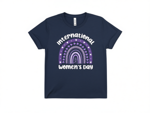Maglietta per la Giornata Internazionale della Donna, Design Arcobaleno Viola, T-Shirt Casual da Donna, Primavera Estate, 100% Cotone, Collo Tondo, Manica Corta - Product Image 1