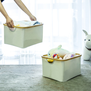 Clothing Organizer Storage <b>Box</b> Rectangle Foldable Off White Fabric Cotton Linen <b>Wardrobe</b> Use - Product Image 1
