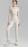 Ensemble 3 pièces de sport automne 2026 : T-shirt à manches longues en maille épaules dénudées, soutien-gorge de sport respirant et leggings pour le yoga et le fitness