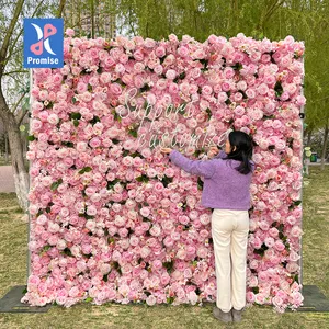 Promise Panel White Roll Up Floral Grass Flower Backdrops Wall Curtain Flower Wall Floral Wall For Outdoor Wedding
