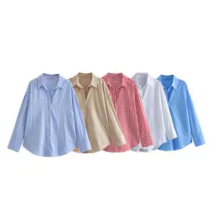 5 colorway buttons up long sleeve turn down collar casual modest women's blouses