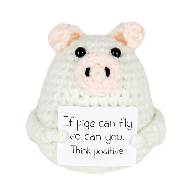 AE-019 Home Ornaments Decor Hand Knitted Finished Product Funny Expressions Positive Energy Cute Card Pig Toy Doll