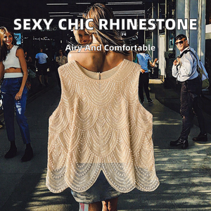 Chic Vintage Y2K Breathable Woven Rhinestone Mesh <b>Sequin</b> O-Neck Backless Elegant Fashion Sexy Shirt High Street Summer Women - Product Image 2