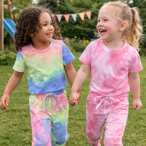 Комплект детской одежды с эффектом тай-дай, лето 2026, пижамы для девочек, наряды для малышей и детей 1-8 лет, оптом - Product Image 1