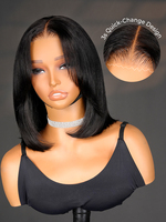 Perruque Bob Courte Brésilienne à Coupe Dégradée avec Dentelle HD – Sans Colle, Prête à Porter, 100% Cheveux Humains Vierges, Texture Lisse/YaKi