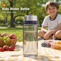 Bouteille d'eau pour enfants de 350 ml en Tritan transparent sans BPA, réutilisable, anti-fuite, avec poignée, pour l'école, la voiture, les voyages, les cadeaux