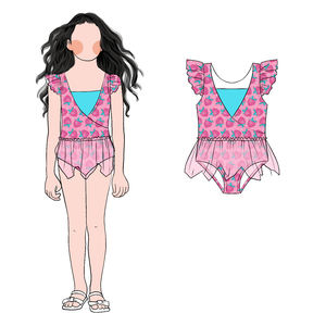 Bonne qualité filles manches volantes Tulle jupe une pièce <span class=keywords><strong>maillot</strong></span> <span class=keywords><strong>de</strong></span> <span class=keywords><strong>bain</strong></span> 2025 nouvelle mode impression personnalisable - Product Image 4