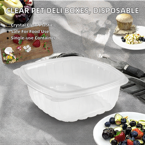 กล่องพลาสติกใส PET แบบมีฝาปิด ขนาด 8 12 16 24 32 48 64 ออนซ์ สำหรับใส่อาหารแบบใช้แล้วทิ้ง รูปทรงสี่เหลี่ยมผืนผ้า พร้อมฝาแบบพับได้ เกรดสำหรับอาหาร - Product Image 2