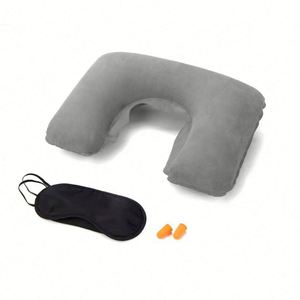 <b>Inflatable</b> Travel Neck Pillow Support for Traveling Airplanes <b>Cars</b> With Compact Carrying Bag Soft Velvet Washable Cover - Product Image 4