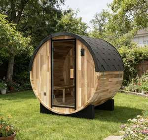 Sauna de Vapor en Forma de Barril de Calidad Superior para Relajación y Bienestar, Sauna de Barril de Madera Sólida de Cedro Rojo para 6 Personas, Excelente Relación Calidad-Precio - Product Image 1