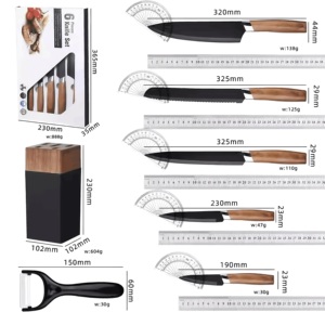 Set di 7 coltelli da cucina in acciaio inossidabile, affilati, personalizzati, per chef, per affettare, per pane, multiuso, per sbucciare, con blocco in metallo - Product Image 2