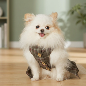 ODM-Robe pour chien de couple boutonnée à carreaux rétro en coton de créateur de Taïwan - Product Image 1
