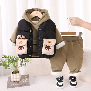 Autumn and Winter Set 2025 New Boys' Velvet Bear Footprint <strong>Vest</strong> <strong>3</strong>-Piece Set 0-1-<strong>2</strong>-<strong>3</strong> <strong>Years</strong> Old 4 Infants and Children Thickened - Product Image 1