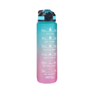 ขวดน้ำพลาสติก32ออนซ์ขวดน้ำกีฬาขวดน้ำสร้างแรงบันดาลใจสำหรับยิมปราศจากสาร BPA พร้อมที่กรองเวลาทำจากฟาง