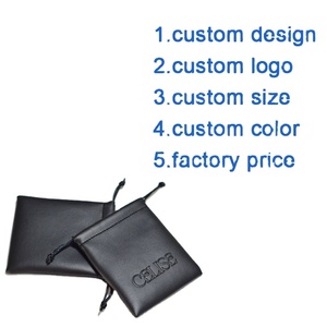 Bolsa de Piel Sintética Negra Pequeña con Cordón y Logotipo Grabado Personalizado para Empaque de Relojes y Joyería - Product Image 2