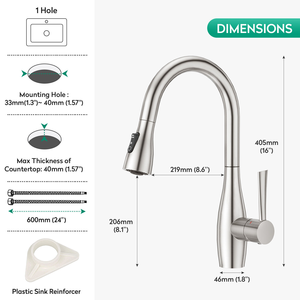 Modern 304 SS Pull Down High Flow Single Hole Brushed Nickle <b>adjustable</b> Kitchen Faucet - Product Image 5