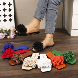 Summer Women's New Fashionable Solid Color Floral Slipper Outerwear <b>Flat</b> Bottomed <b>Sandals</b> Beach Casual Non-Slip Lightweight - Product Image 2