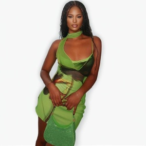 Robe d'été décontractée moulante mini à bretelles spaghetti, dos nu, imprimée et en maille pour femme - Grande Vente Mode - Product Image 2