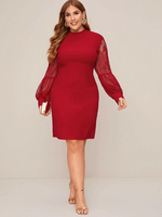 2020 nouveaux styles Sexy O cou dentelle manches Stretch moulante grande taille robe