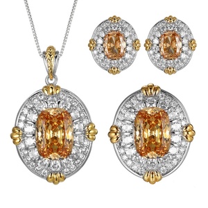 Fashion Eco-friendly Copper Champagne Diamond Jewelry <b>Set</b> 10*14-6*8mm Cubic Zirconia Necklace <b>Earring</b> Rings for Women Daily - Product Image 1